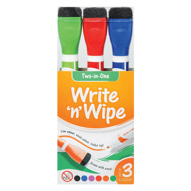 Write 'n' Wipe 6-Colours Whiteboard Markers 3pk
