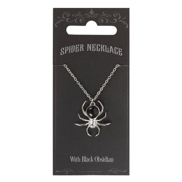Spider Stainless Steel Pendant Necklace with Black Obsidian