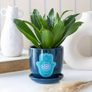 Blue Hand of Hamsa Ceramic Plant Pot