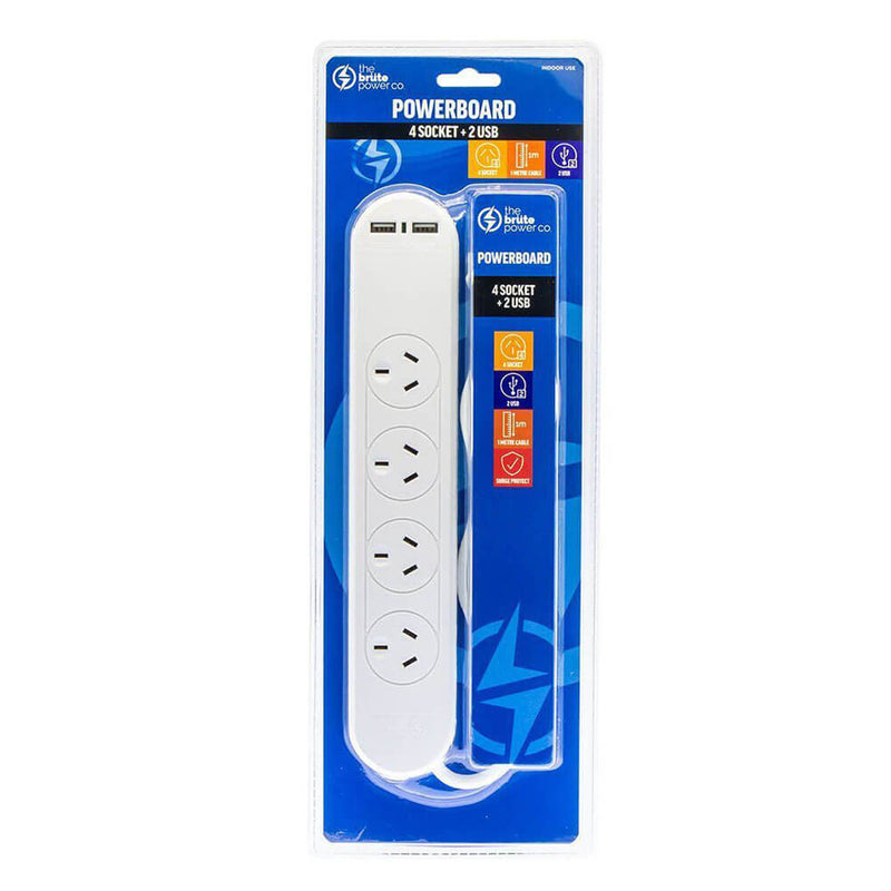 The Brute Power Co. Powerboard mit 4 Sockeln, weiß